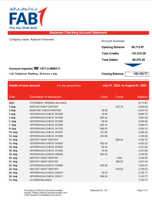 Modèle Word et PDF de déclaration d'entreprise de FAB Bank